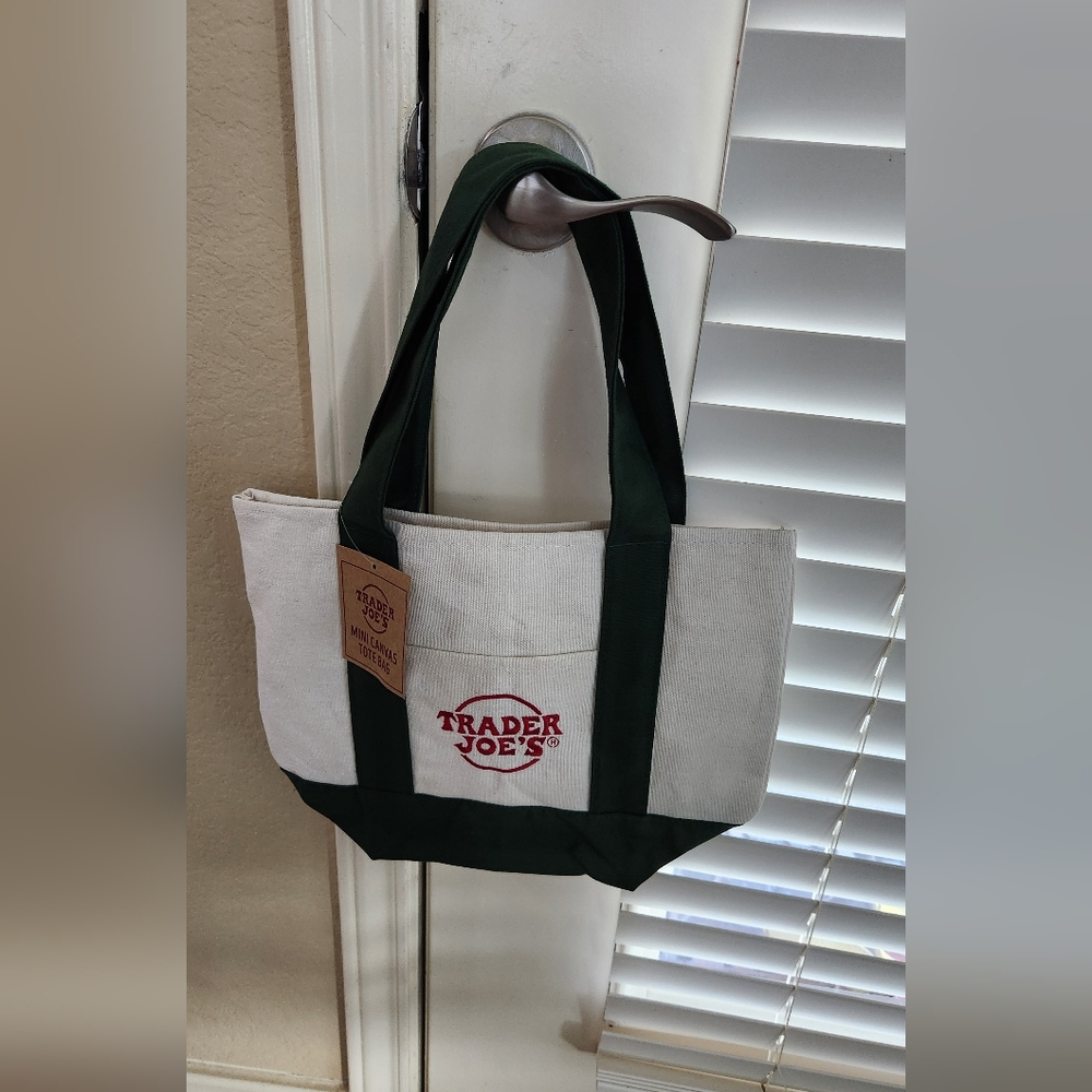Mini Trader Joe's Green and White Tote Bag